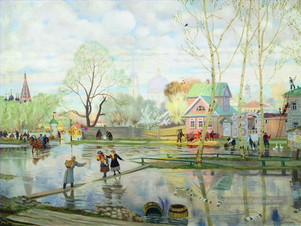 printemps 1921 Boris Mikhailovich Kustodiev paysage de jardin Peintures à l'huile
